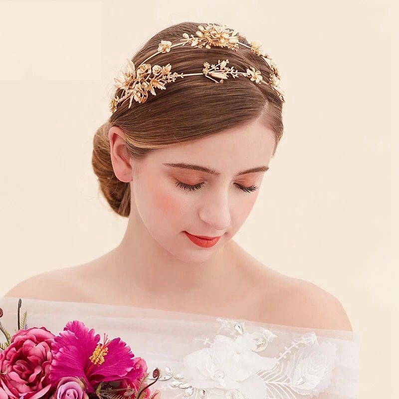 Handmade Vintage Baroque Hair Jewelry Metal Rose Gold Leaf Bride