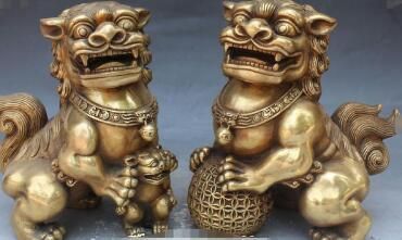 21 9 Chinese Bronze Foo Fu Dog Guardion Lion Lions Animal Ball Kid Statue Pair From Dingyingying 0 5 Dhgate Com