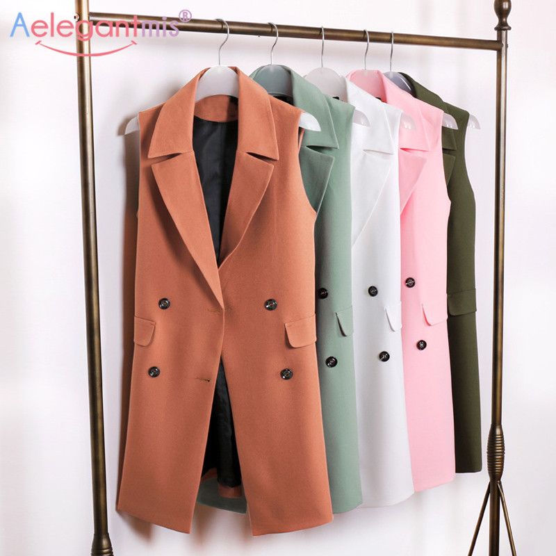 Grosshandel Aelegantmis Klassische Lange Blazer Weste Frauen Weste Fruhling Herbst Elegante Buro Dame Mantel Mode Taschen Armellose Jacke Von Prime10 24 06 Auf De Dhgate Com Dhgate