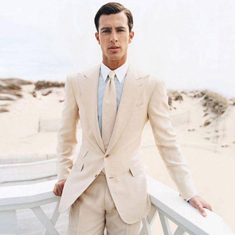 Trajes hechos a medida para hombres Beige / de para la boda Lapel Pico Smart