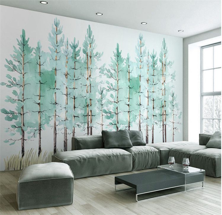 Modern Simple Bedroom Living Room Wallpaper Small Fresh Green Tree Nordic Tv Background Wall Wallpaper Murals Cartoon Wallpaper Cartoon Wallpapers
