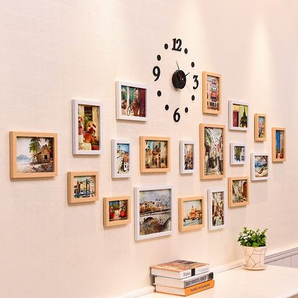 Compre Marcos Colgantes Para Decoracion De Pared Papel De Pared Marco De Fotos Conjunto Bricolaje Boda Familia Marcos De Fotos Conjunto Colgante De Pared 19 Piezas Imagen De Estilo De Reloj A