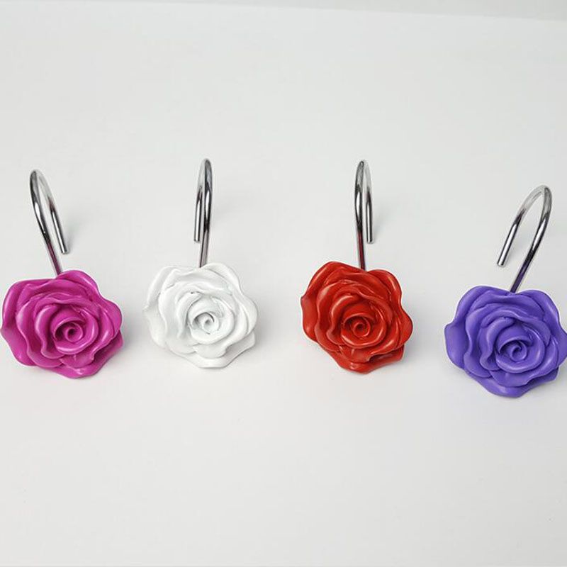 2019 Creative Rose Flower Resin Shower Curtain Rings Hooks Shower