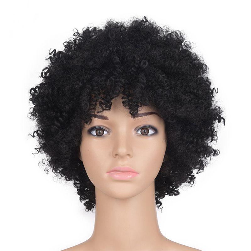 Zhifan Black Afro Kinky Curly Synthetic Wig African American