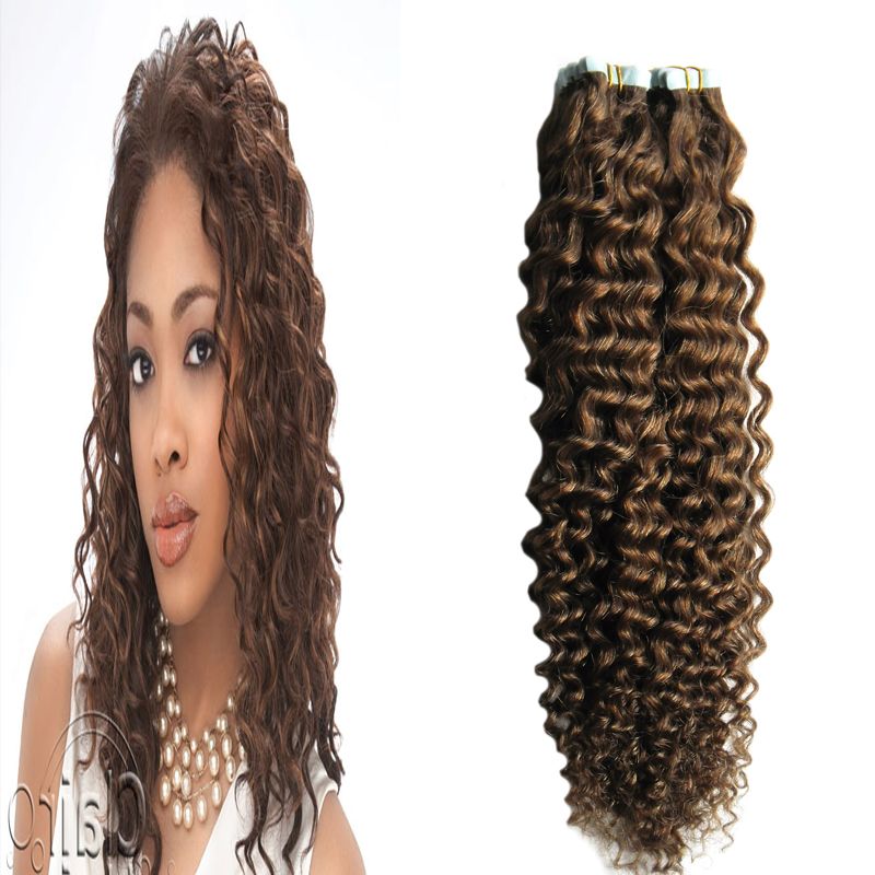 6 Medium Brown Afro Kinky Cr Pu Hair Skin Weft Hair 100g Mongolian