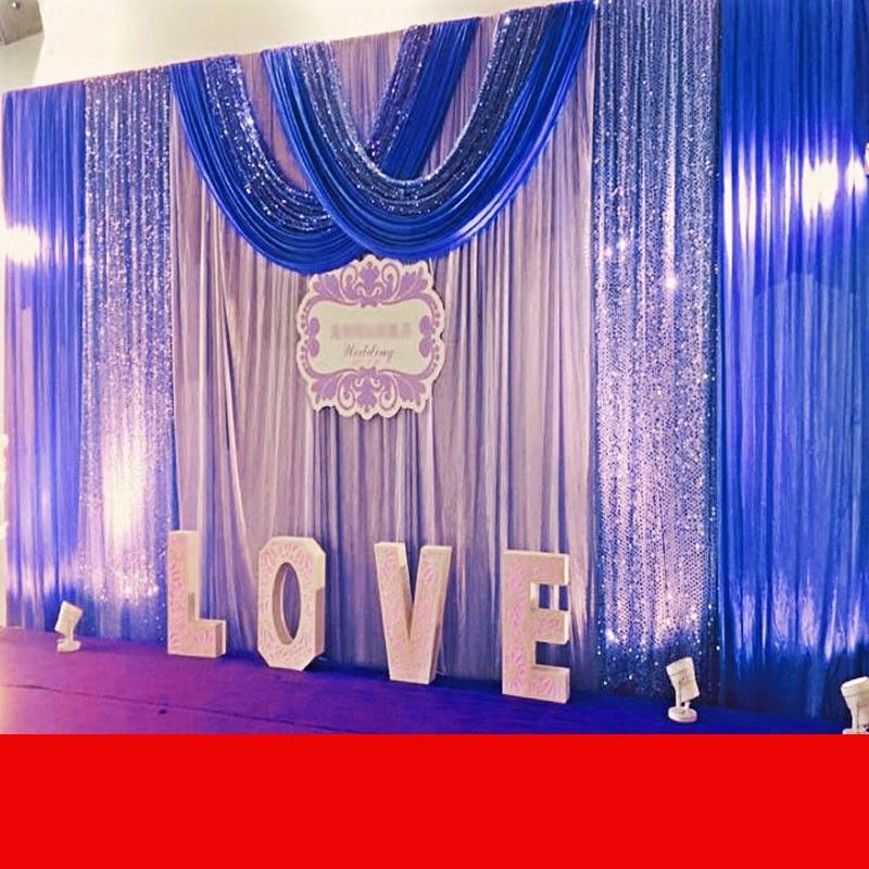 Luxury Nice Ice Silk White Wedding Backdrops Curtains With Black