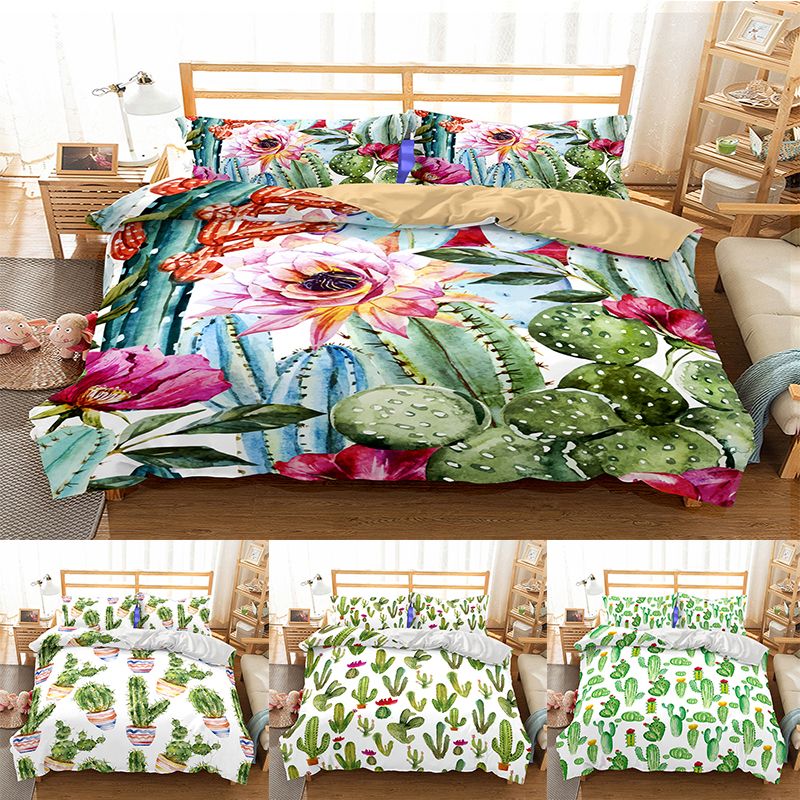 Plant Bedding Set Floral Printed Bed Linens Twin Queen King Size