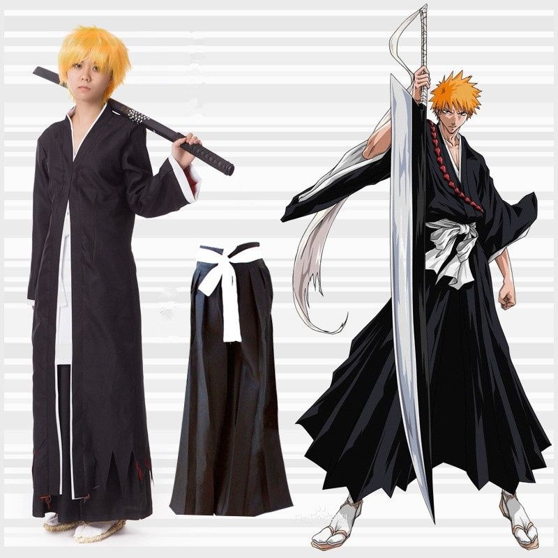 Costumes Anime BLEACH Kurosaki Ichigo Cosplay Costume Kimono Robe Pants