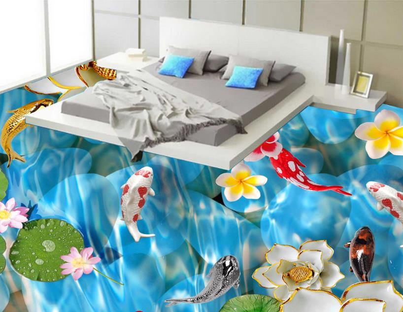 Grosshandel 3d Floors Hd Kiesel Karpfen 3d Wallpaper Karpfen Badezimmer Korridor Gang 3d Bodenbelag Tapete Fur Wande Dekoration Boden Von Yeyueman6666
