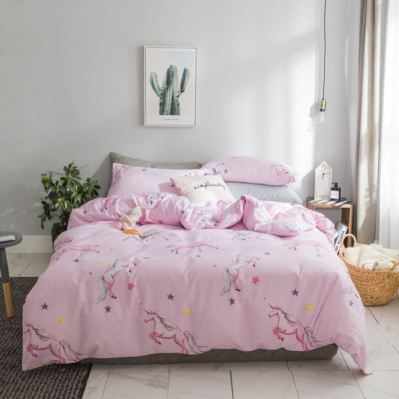 Pink Blue 100 Cotton Cute Bedding Set Queen King Size Fitted Bed
