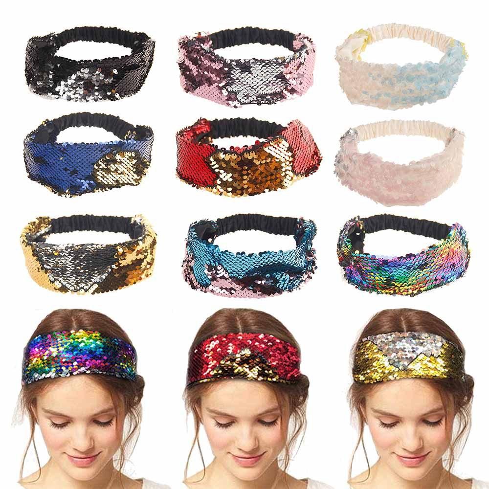 2020 New Mermaid Sequins Hairband Women Fashion Sports Elastic Double