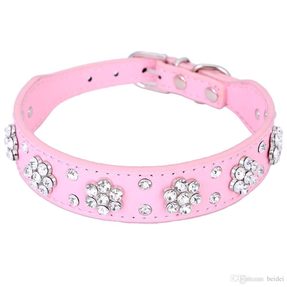 pink leather diamante dog collar