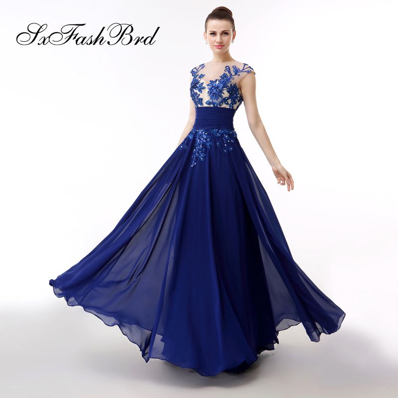 Compra Vestidos Para Ocasiones Especiales Vestido Elegante Apliques O  Cuello Una Línea Fiesta De Gasa Azul Larga Vestidos De Noche Formales Vestido  De Fiesta Barato | Entrega Rápida Y Calidad | Es.Dhgate