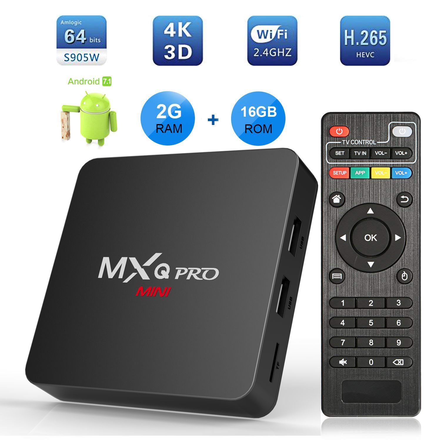 MXQ PRO Mini Android 7.1 7.1 Inteligente Caixa De TV Amlogic S905W Quad Core 2 GB 16 GB Set Top Box 2.4 G WiFi Media Player PK X .. foto