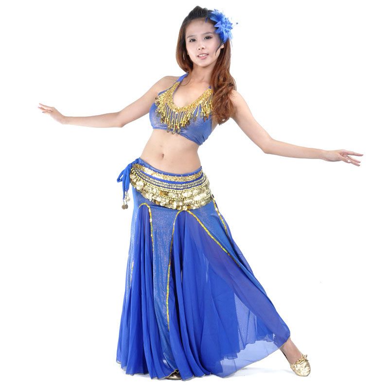 New Sequined Belly Dance Costumes Bra and Belt Set Indian Dancing Clothes S M L 