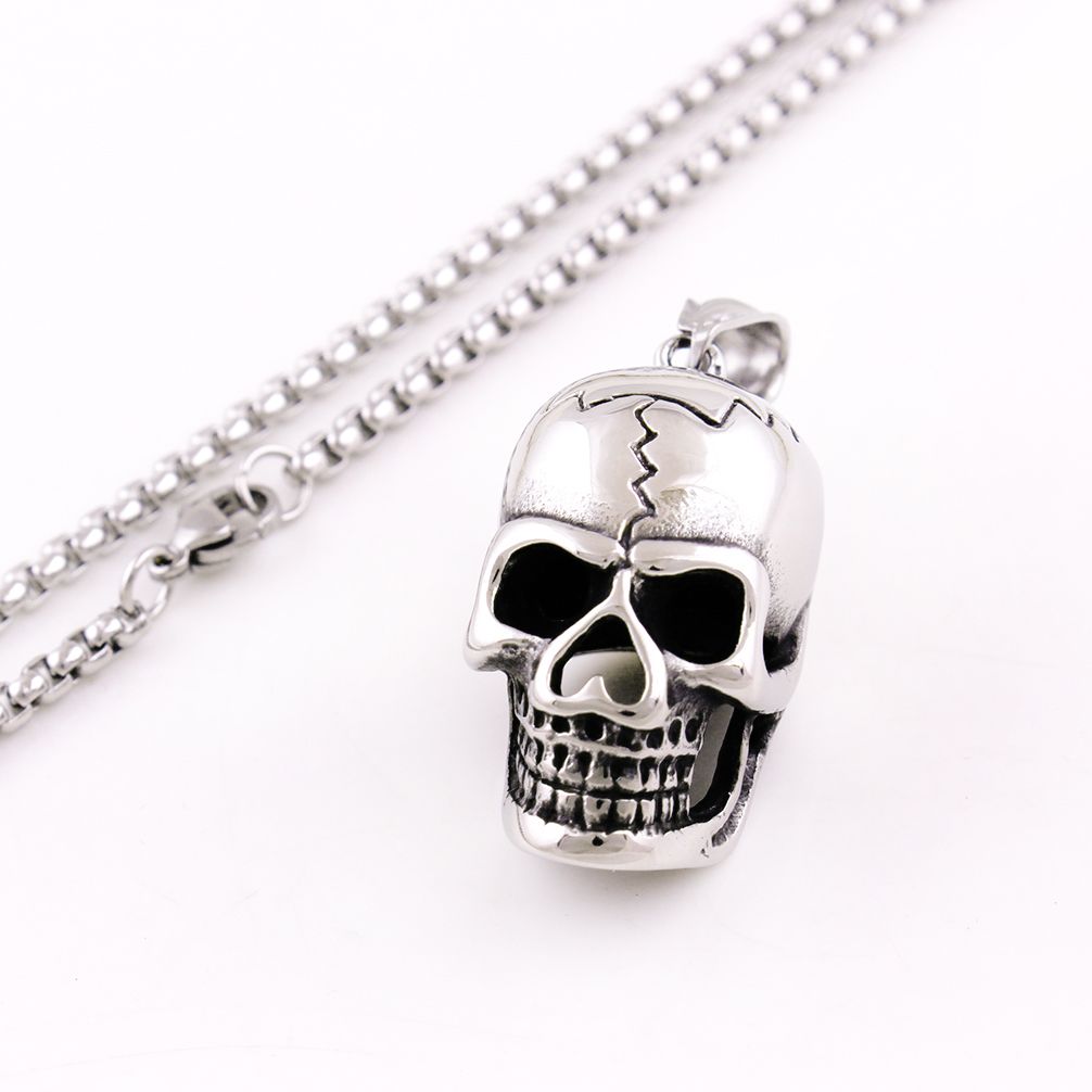 Retro Punk Gothic Style Titanium Stainless Steel Biker Skeleton Big Skull Pendants Necklaces for Men Jewelry Holiday Gifts