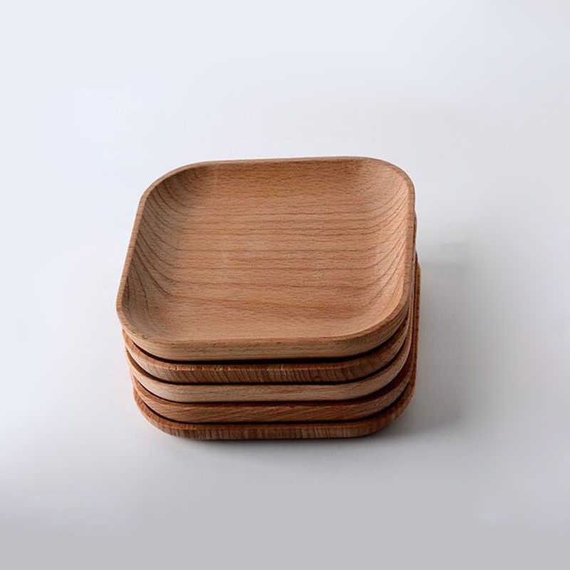 Square Wooden Plates Beech Wood Cake Dishes Dessert Serving Tray Sushi