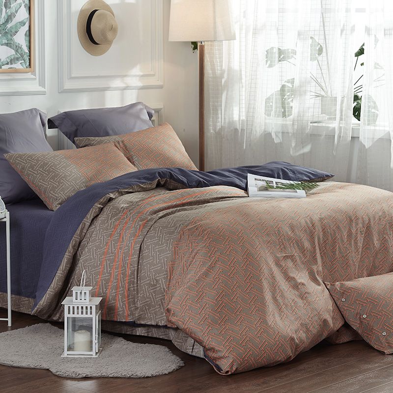 Modern Geometric Plain Bedding Set Queen King Size Luxury Cotton