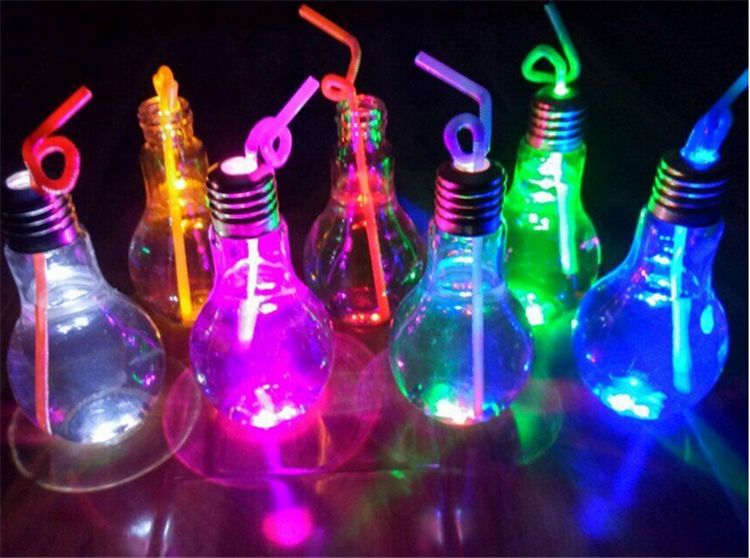 Led Light Bulb Cup Beverage Bottle 400ml 500ml With Lid Tea Fruit Juice