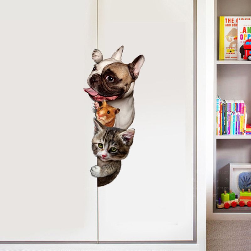 Funny 3d Cat Dog Door Wall Sticker Kids Rooms Living Room Home Decor Wall Background Art Decals Cute Animal Stickers Decorations Child Wall Stickers