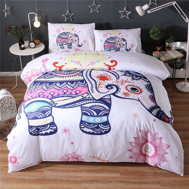 Wongsbedding Elephant Bedding Set Hd Print Cute Elephants Duvet