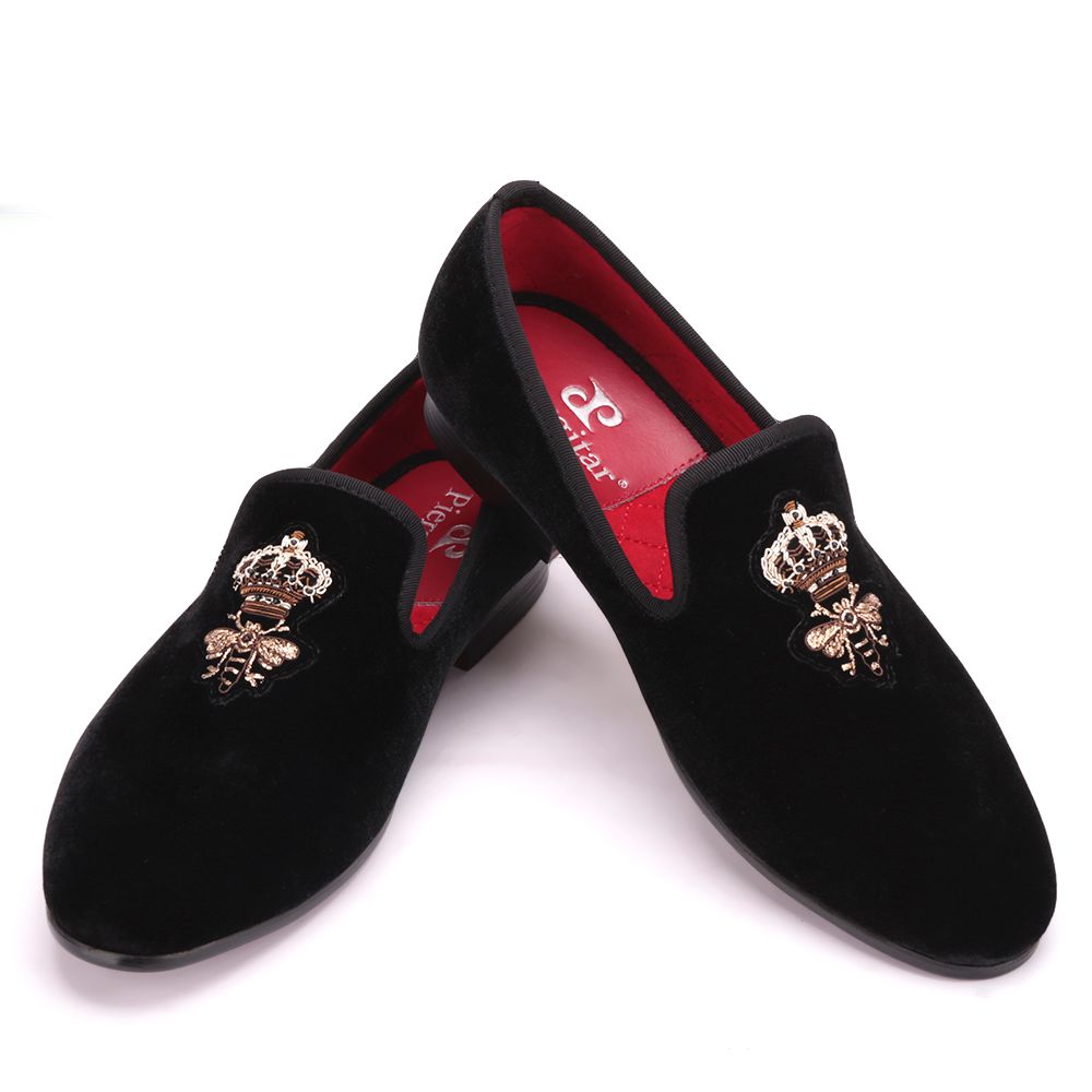 Bees Indian Silk Embroidery Men Velvet Shoes Fashion Men Loafers