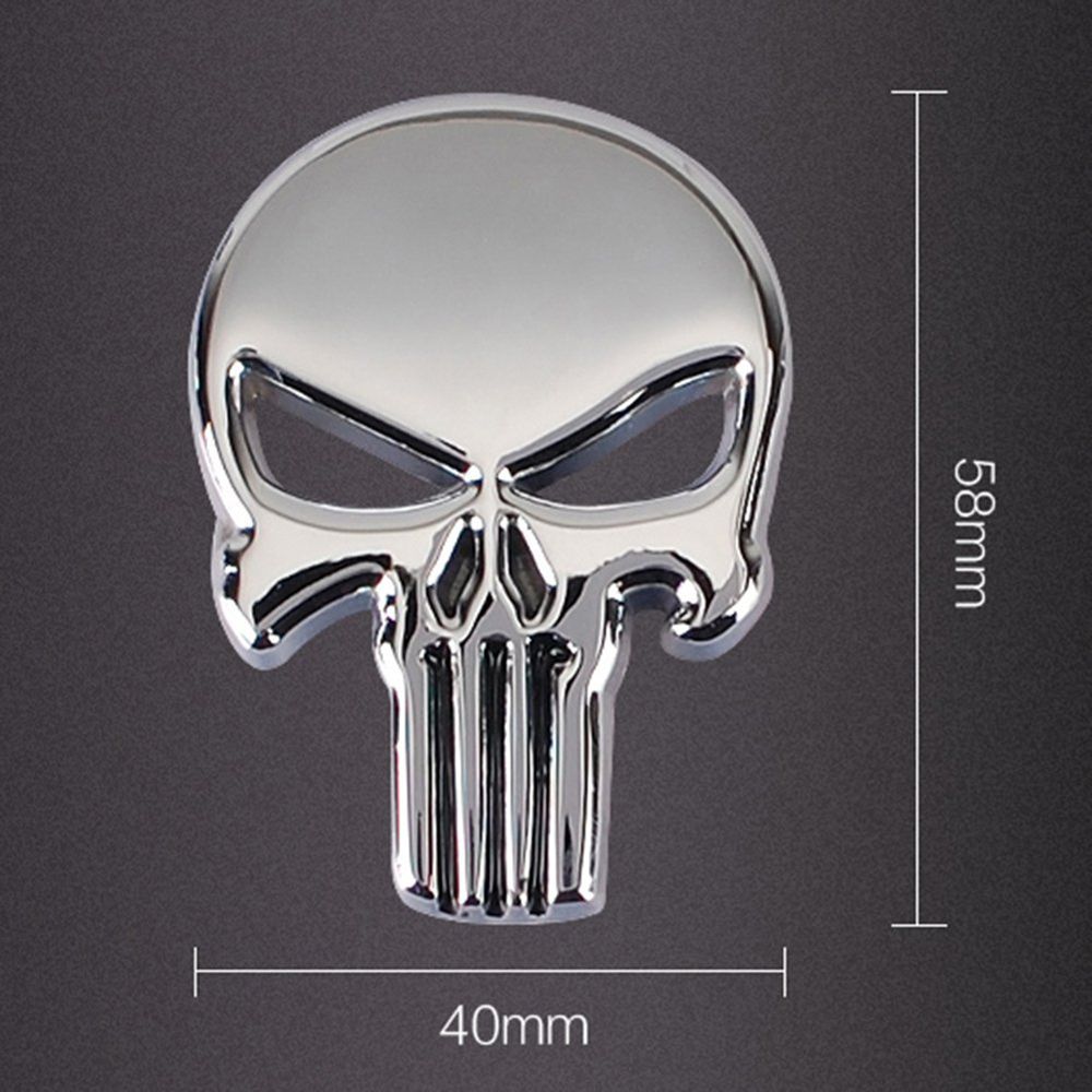 3D Metal Punisher Skull Emblem Sticker Motorcycle Badge Silver 2 Pack 