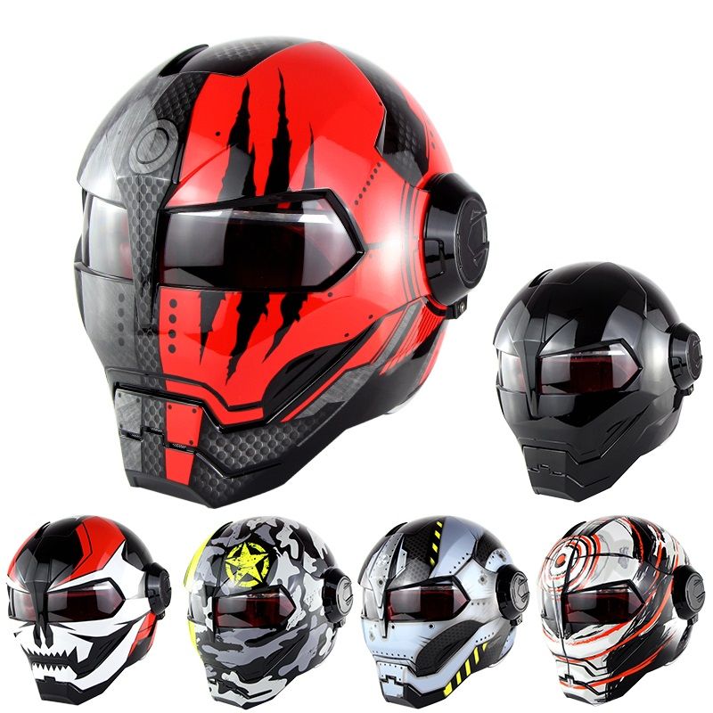 SOMAN Negro IRONMAN Iron Casco Motocicleta Casco Moto Capacetes Retro Casque Motocross Casco