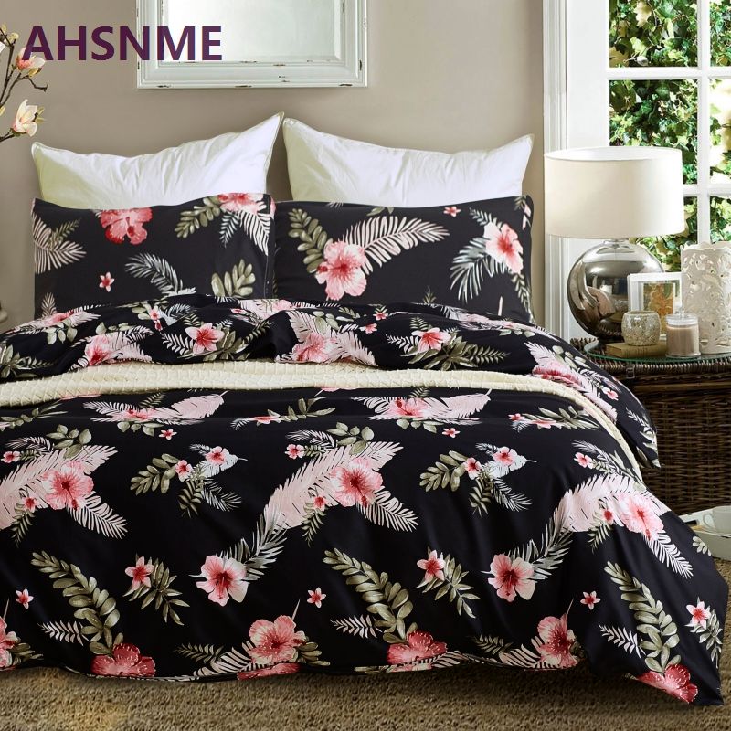 Ahsnme Many Pink Flowers In Dark Black Bedding Set American Size