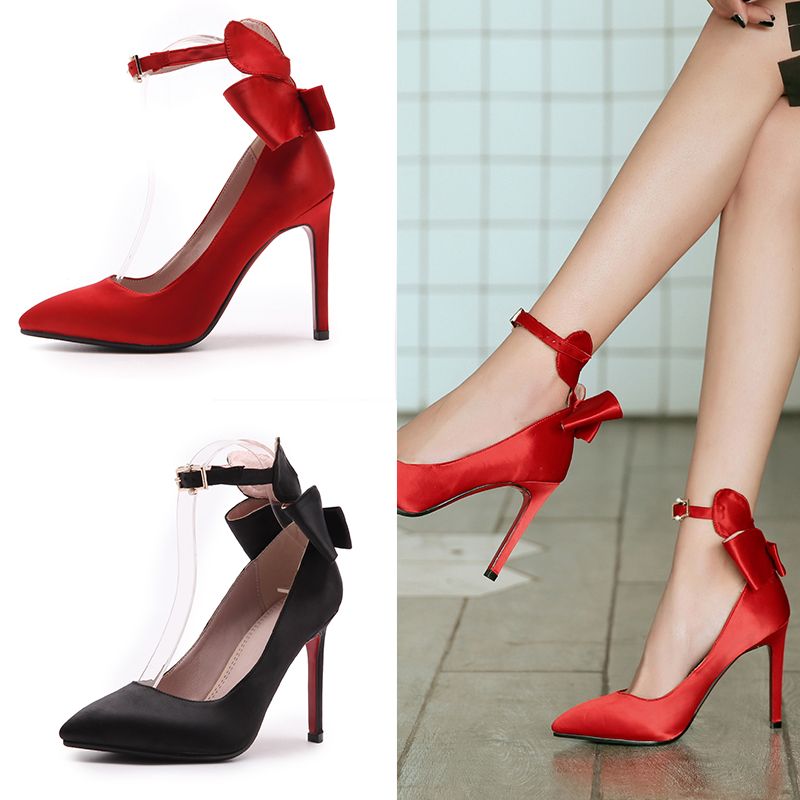 Fashion Designer Red And Black Single Satin Knot Strap Wedding