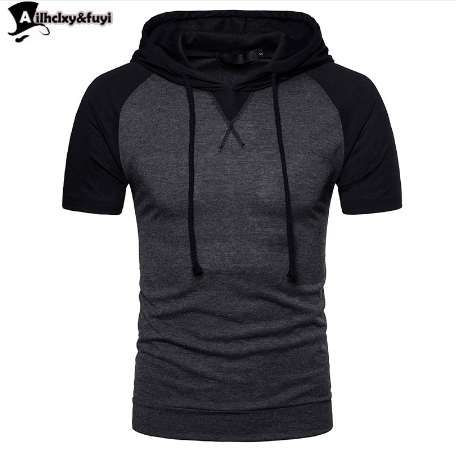 mens black short sleeve moletom com capuz