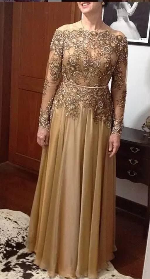gold plus size dress with sleeves