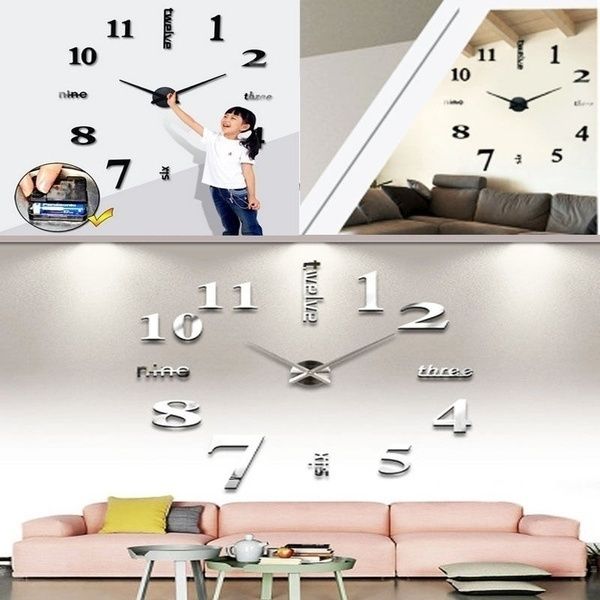 Luxury 3d Diy Wall Art Mute Large Clock Decal Home Decoration Wall
