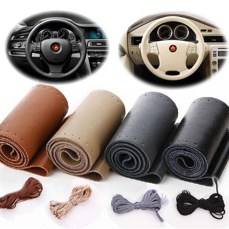 38cm Car Auto Diy Black Genuine Leather Steering Wheel Cover Wrap Sew On Kit - Wrap Leather Steering Wheel 38cm Car Auto Diy Black Genuine Leather Steering Wheel Cover Wrap Sew On Kit - Wrap Leather Steering Wheel