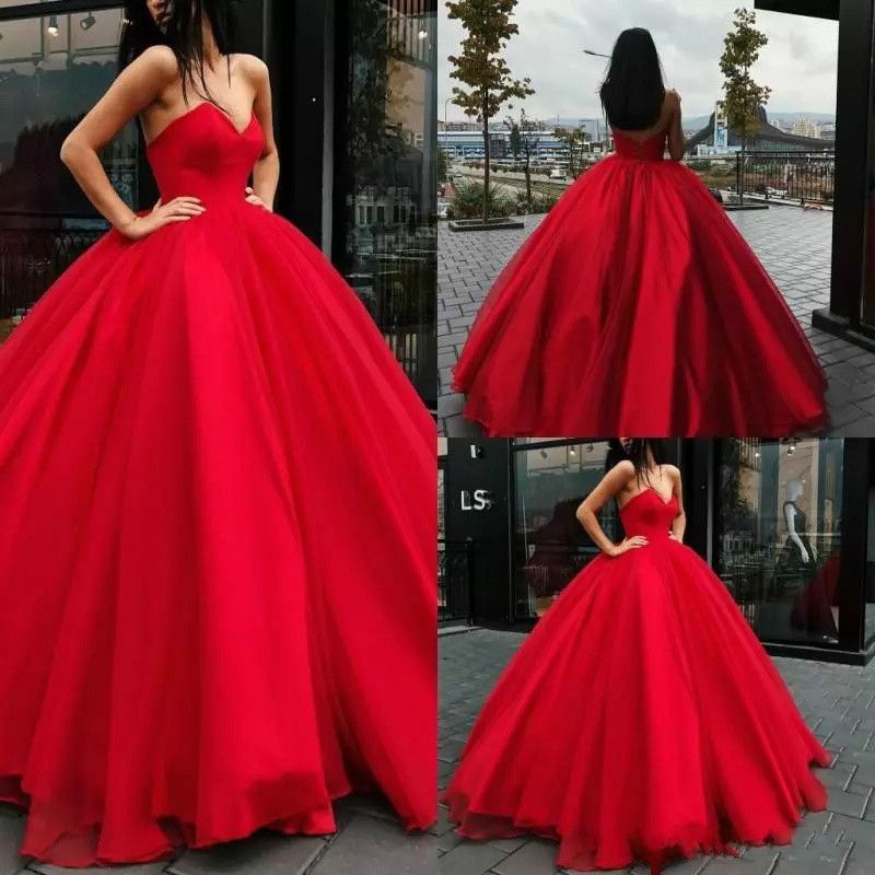 Red Ball Gown Prom Dresses Sweetheart Lace Up Back Gorgeous Evening ...