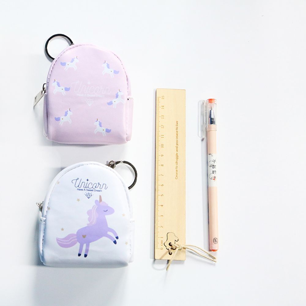 Clés Pochette Mini Portefeuille Lapin Imprimé Fermeture éclair Coin Sac à dos Licorne Porte-monnaie