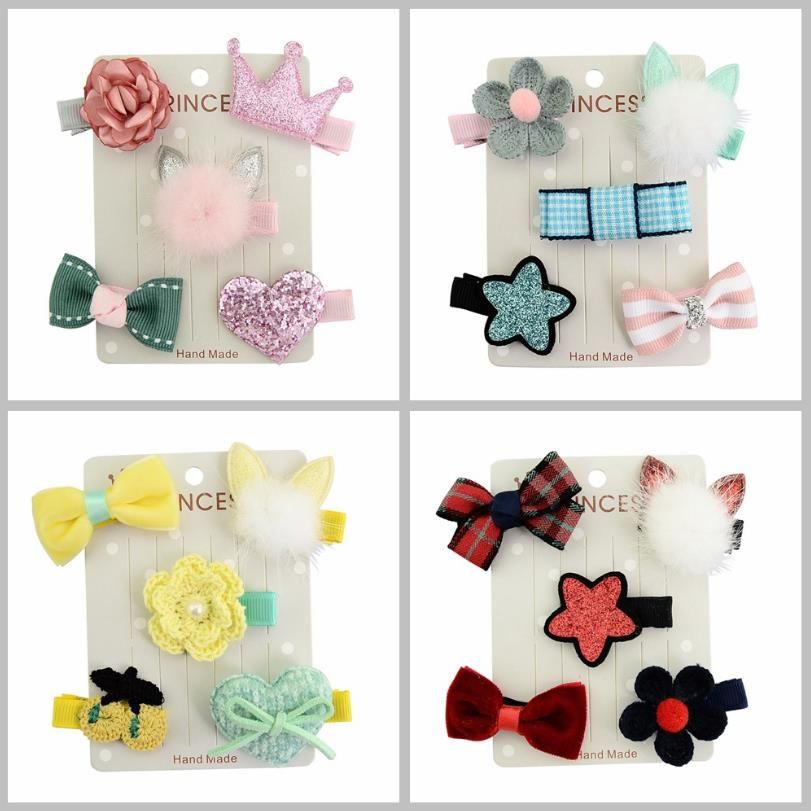 5Pcs//set Hairpin Baby Kids Hair Clip Bow Flower Mini Barrettes Cute Girls Infant
