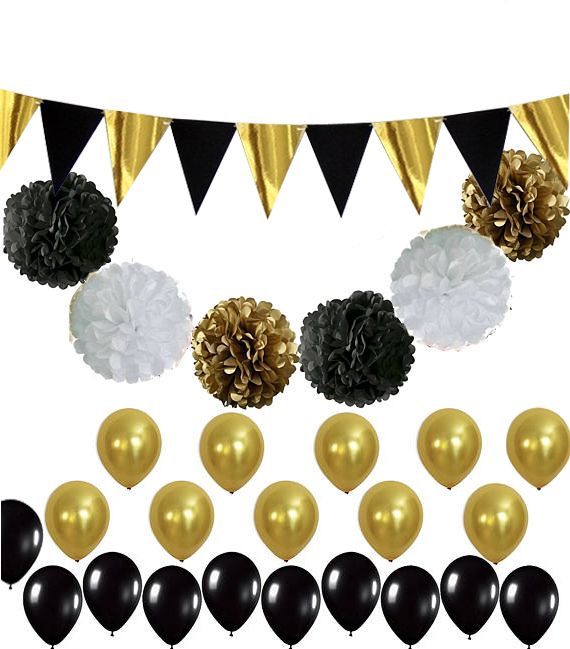2020 Black And Gold Party Decorations Black Gold Balloons Tissue