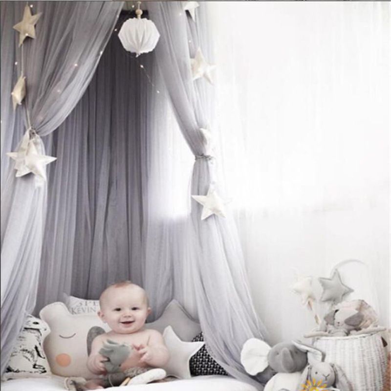 Pink Gray White Baby Girls Princess Mosquito Nets Kid Bedroom