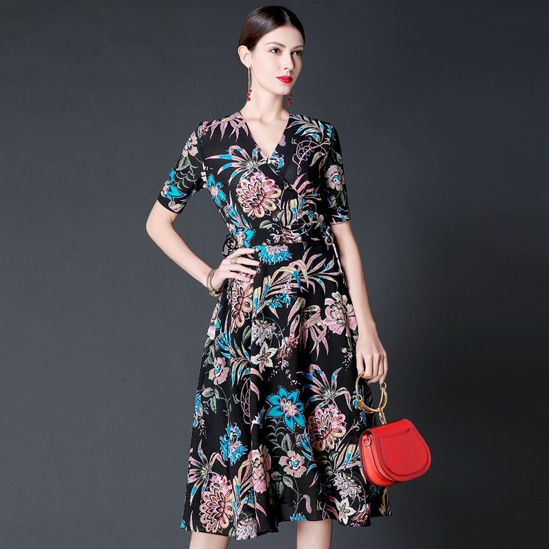 Ropa de mujer, vestidos de estilo europeo y americano, vestidos negros, estampados negros, moda casual, reuniones Ropa de mujer, vestidos de estilo europeo y americano, vestidos negros, estampados negros, moda casual, reuniones