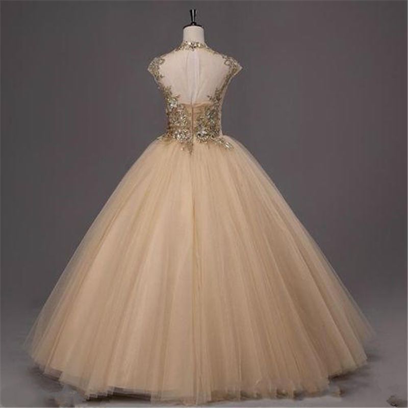 2019 Nuevo vestido de bola de champán Quinceañera Vestidos de cristales durante 15 años Dulce 16 2019 Nuevo vestido de bola de champán Quinceañera Vestidos de cristales durante 15 años Dulce 16