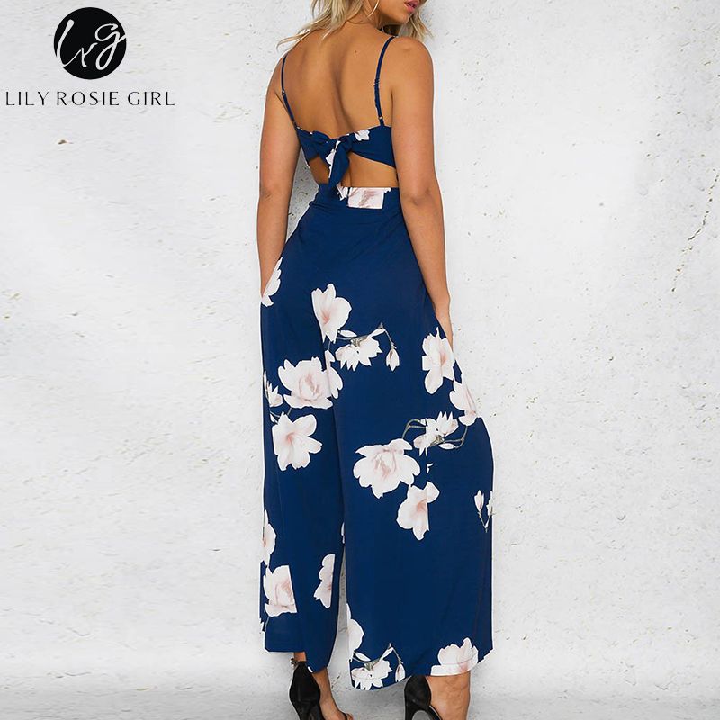 navy blue floral jumpsuit