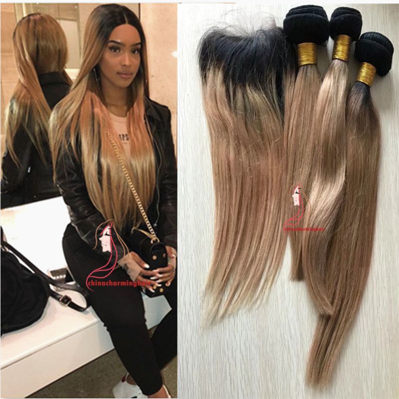 1b 27 Honey Blonde Ombre Peruvian Hair Straight Weaves 3 Bundles