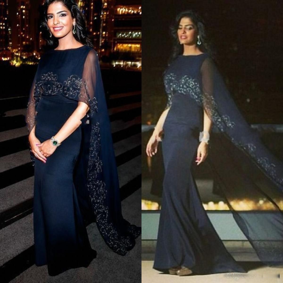 Acheter Bleu Marine Elegante Arabie Saoudite Abrabia Robes De Bal Capes Dentelle Perlee Tight Longue Dubai Formelle Robes De Soiree Party Turquie Robes De Soiree Paris De 97 21 Du Lovebridals1 Dhgate Com