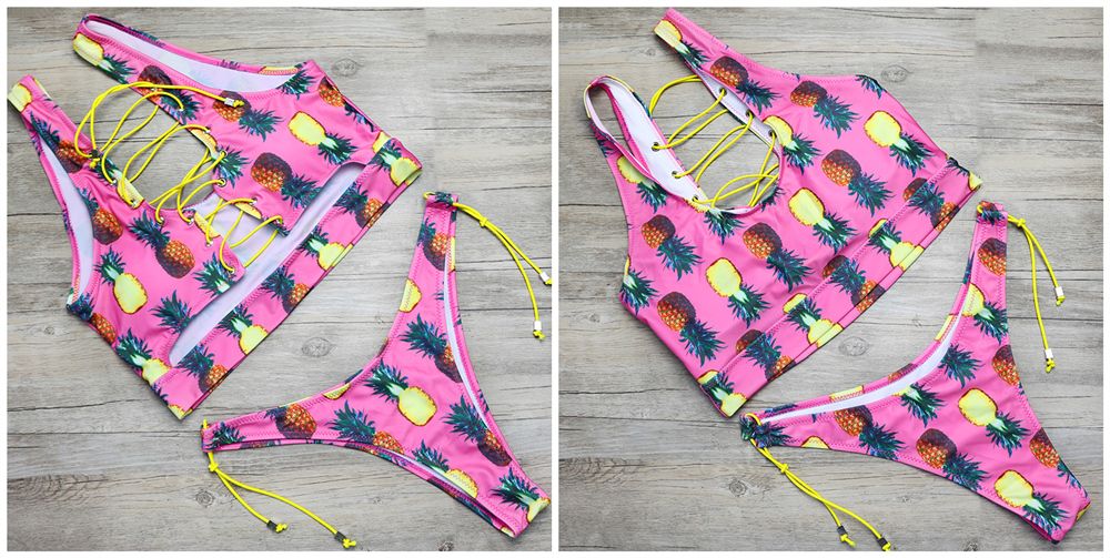 2021 Sexy Lace Up Bandage Biquini Bathing Suit High Cut Swimsuit Plus