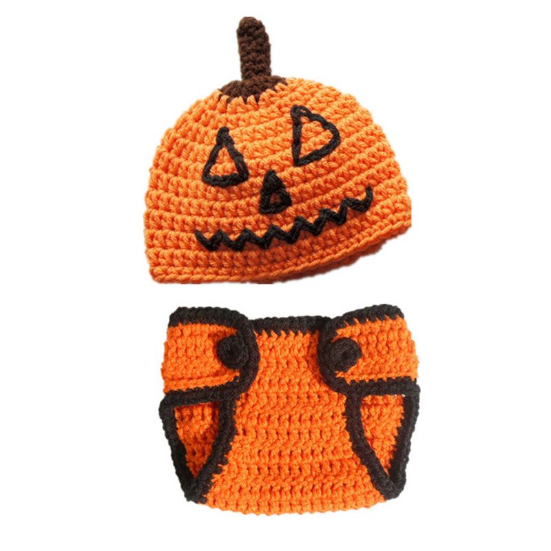 Acquistare Costume Adorabile Della Zucca Appena Nata, Crochet Lavorato A  Maglia Alluncinetto Della Ragazza Del Bambino Vestito Di Halloween, Set Di  Copertura Del Pannolino Del Cappello Della Zucca, Puntello Della Foto Del