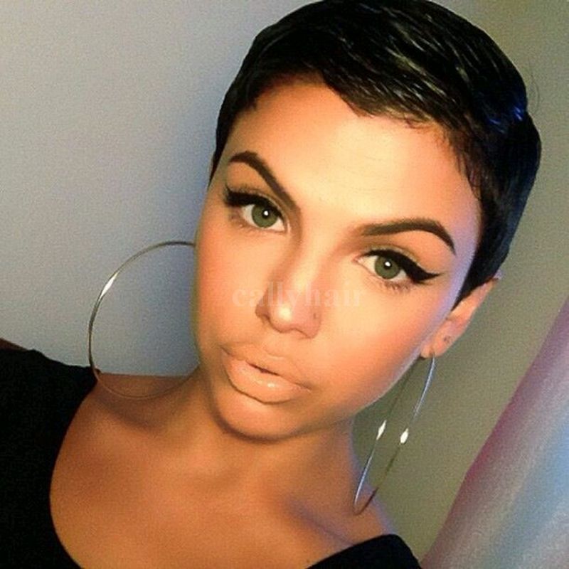Rihanna Style Short Burgundy Wig Human Straight Hair Machine Made