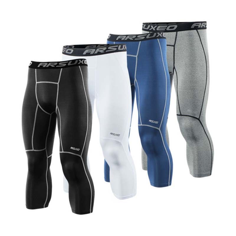 Wholesale Mens 3/4 Running Tights Compression Sport Leggings Gym