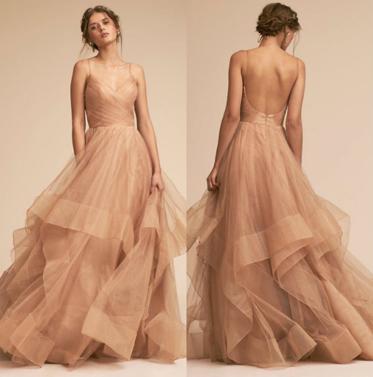 red and tan prom dress