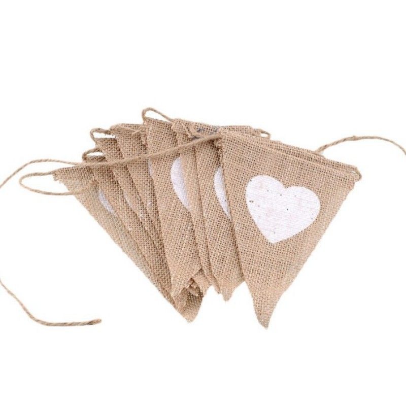 2020 Rustic Jute Pennants Brown Triangle Shape String Flags Love